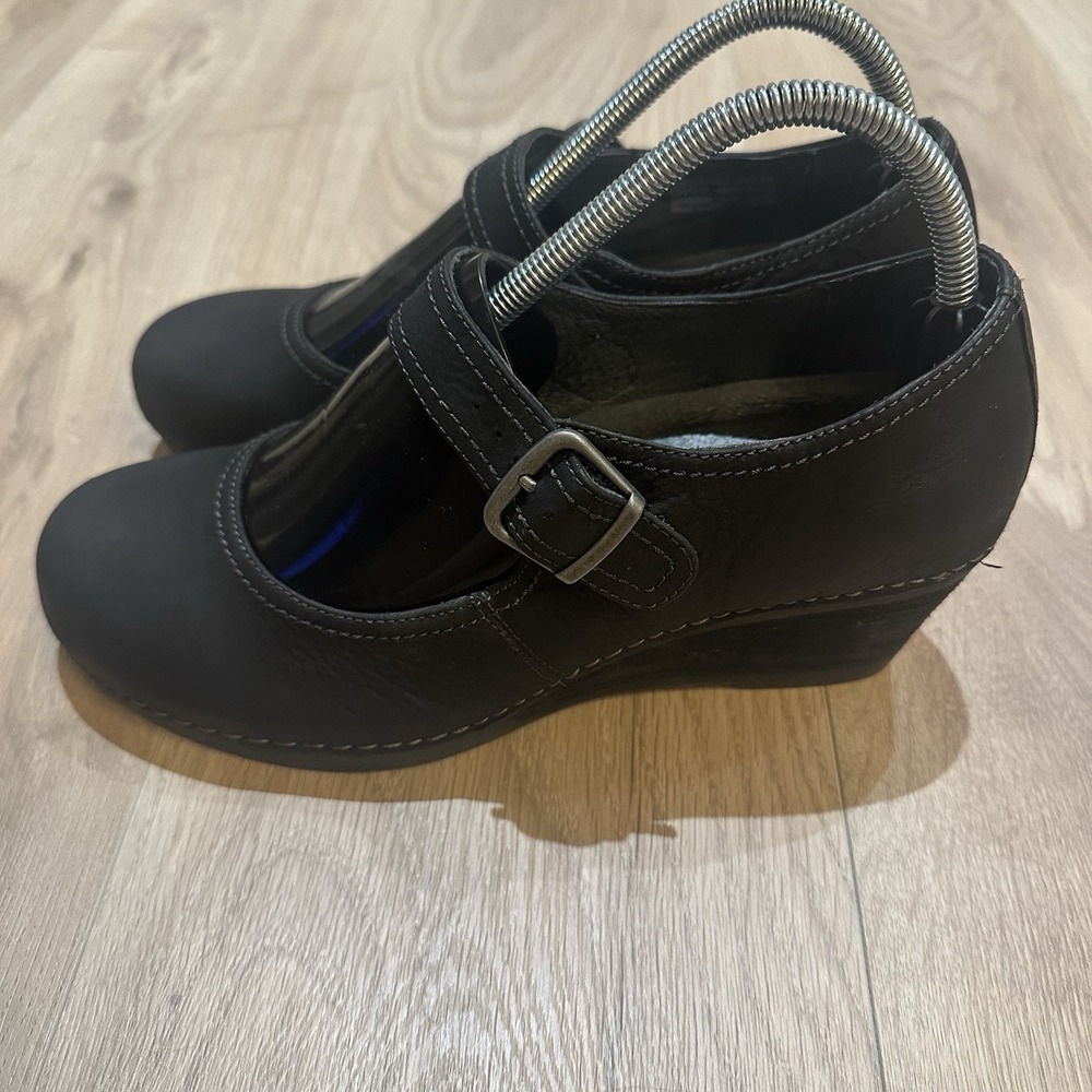 Dansko Women's Sandra Mary Jane Black Suede Leather Wedge Heel Size 41 10.5/11 - Picture 4 of 9